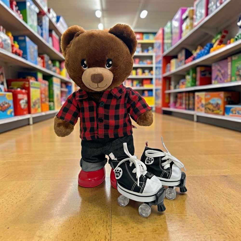 Build-A-Bear Workshop Brown Bear Plush 14" Plaid Shirt Pants Shoes Roller Skates